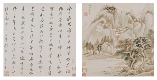 画家 書家 朱芾(朱石農) 山水まくり 傷みあり 中国 - 絵画